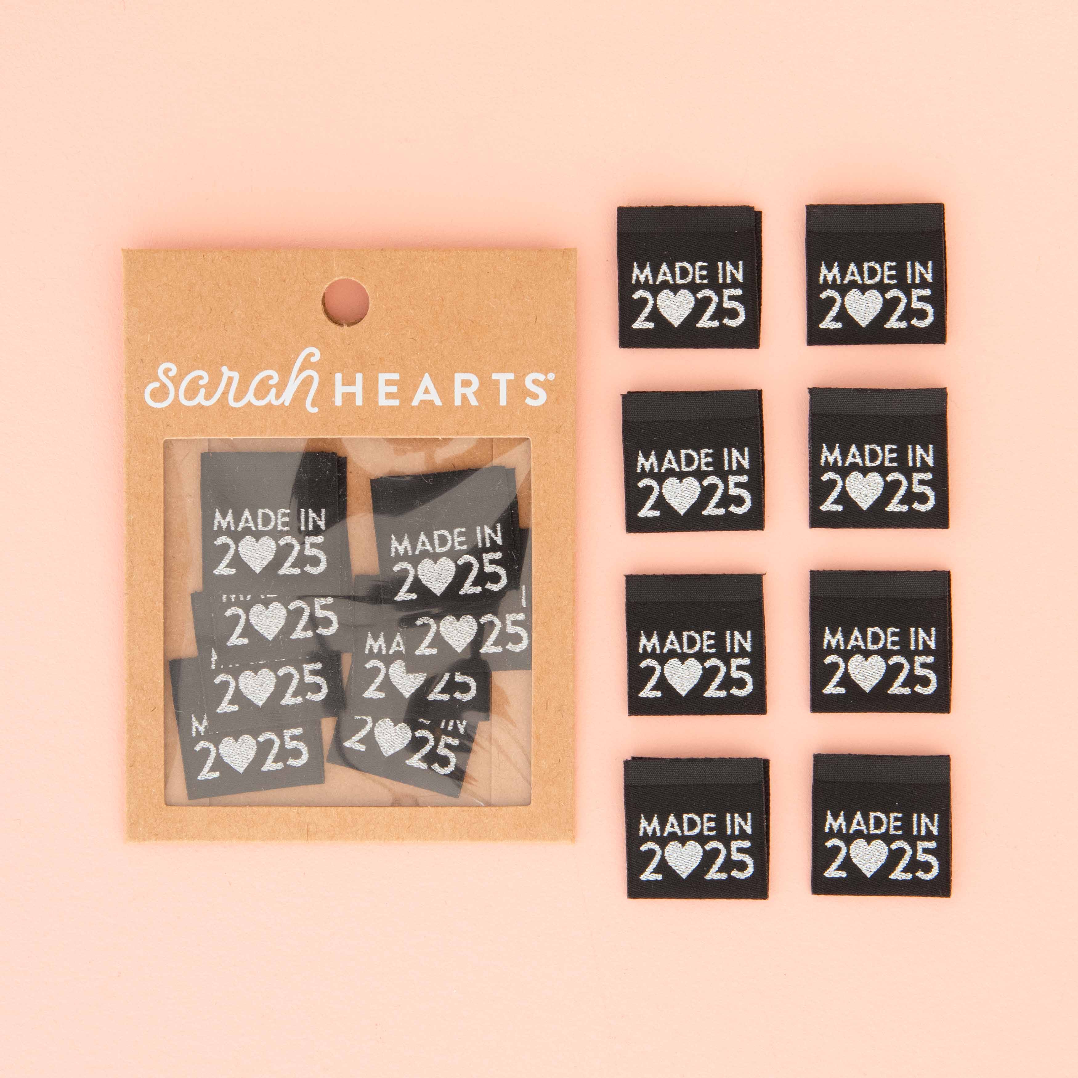 Sarah Hearts Made in 2025 Silver Woven Sewing and Quilting Labels